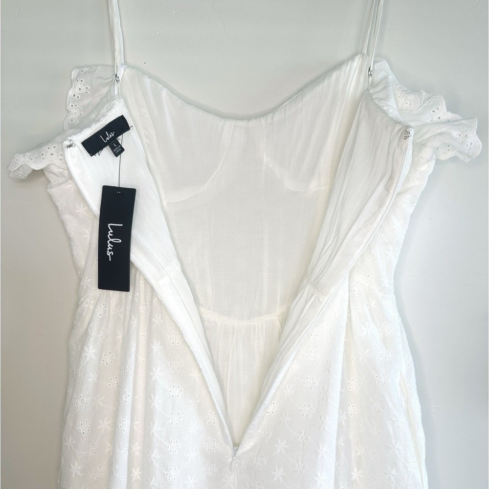 Lulus Lovely Weather White Eyelet Midi Dress L Bustier Embroidered Sundress NWT - Picture 12 of 16